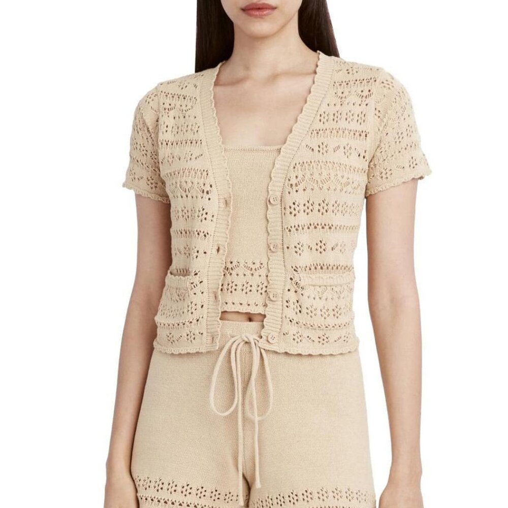 NWOT BCBGeneration Women's Knit Sweater Short Sleeve Cardigan w tank set, Tan, M